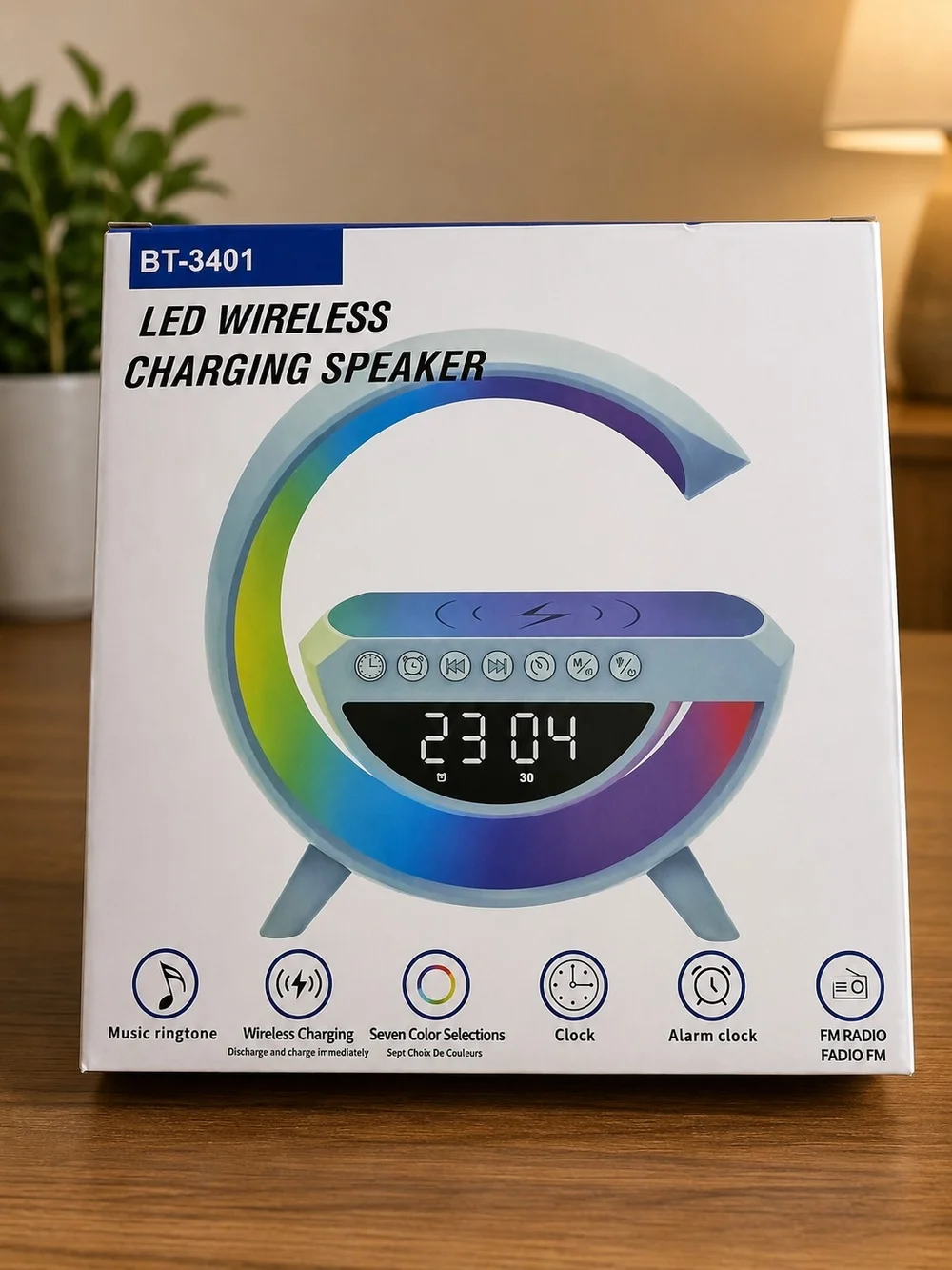 LED Wireless Charging Speaker - Grey with Rainbow Accent